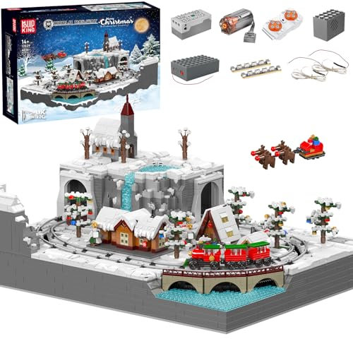 Mould King 12029 MOC Winterschloss Weihnachtszug Bausteine Bausatz, 4234 Teile Elektrischer Winterlicher Zug Modell,Technik Ferngesteuert Weihnachten Spur Zug mit Motorens