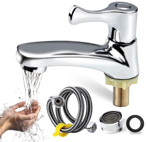 Plstod Grifo de agua fría individual, pequeño grifo de agua fría, grifo de agua fría para invitados, grifo monomando para baño con manguera de conexión de 60 cm, grifos de agua fría para tartas, bar,