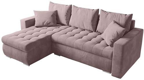 BROMARKT Sofa mit Schlaffunktion Ecksofa L-Form Schlafsofa Couch Bettkasten Wohnzimmer Möbel LUIS Couch 3 Sitzer Bett mit Bezugbehalter 238x150x72 Rosa