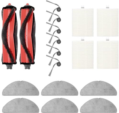 Confezione da 18 pezzi di ricambio per robot aspirapolvere Roborock Q7 M5, Q7 M5+, Q7 L5, Q7 L5+, parti di ricambio includono 2 spazzole principali, 6 panni mocio, 4 filtri Hepa, 6 spazzole laterali