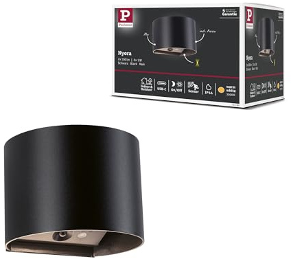 Paulmann Nyora 71284 LED Battery Wall Light with Twilight Controlled Motion Sensor (HF) IP44 3000K 135 x 120 mm 2 x 1 W / 1 W Black