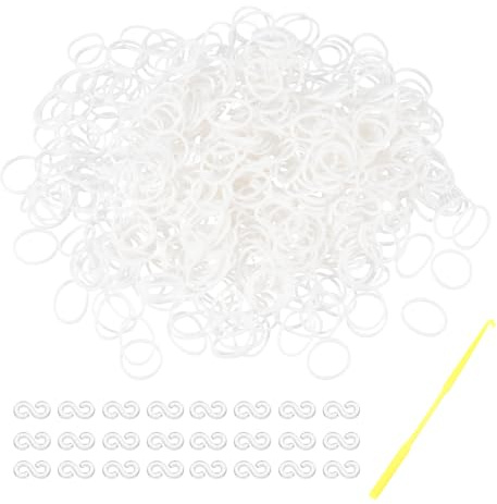 QUARKZMAN 600 Stück Gummibänder Set Mit 25 Stück S-Clips 1-Haken Gummibänder Nachfüllset Armband Bastelsets Für Weben DIY Handwerk Geschenk Weiß