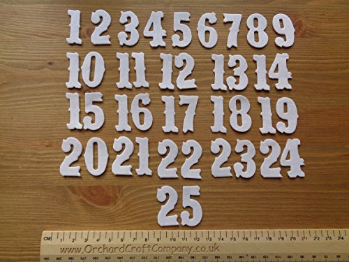Advent Calendar Numbers 1-25. Iron on (No Sew) Fabric.Plain Colours (Plain White)