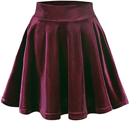 Urban GoCo Donna Vintage Svasata Mini Gonna da Pattinatrice Versatile Elastica di Velluto Gonna Rosso Borgogna L