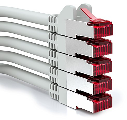 deleyCON 5x 0,25m CAT6 Patchkabel S/FTP PIMF Schirmung CAT-6 RJ45 Netzwerkkabel Ethernetkabel LAN DSL Switch Router Modem Access Point Patchfelder - Grau