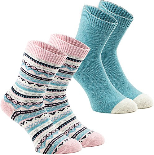 BRUBAKER 2 Paar Damensocken Uni/Norweger 'Cashmere Touch' Rosa Mint