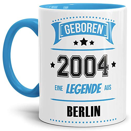 Tassendruck Geburtstags-Tasse Geboren 2004 Eine Legende aus Berlin Innen & Henkel Hellblau/Geschenk/mit Spruch/Mug/Cup/Becher/Qualität Made in Germany