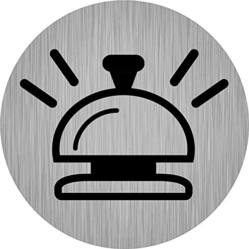 immi 4x Aufkleber Bitte klingeln für Hotel Rezeption, 95mmØ, rund, Edelst.-Optik