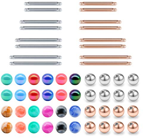 JFORYOU Replacement Bar and Balls for Straight Barbell Piercing Jewelry for Nipple rings Tongue ring Industrial Piercing Body Piercing 14G 12mm 14mm 16mm 18mm Bar Length