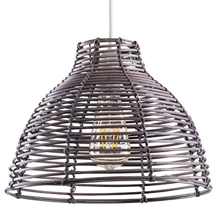 MiniSun | Modern Grey Wicker Basket Style Ceiling Light Shade | Pendant Lights, Home Décor & Improvement Essential | 31cm Shade Width