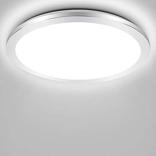 PADMA Flush Ceiling Light 24W 1920lm 6500K Cold White Ultra-Thin Ceiling Lights Chrome Finish Cover Indoor Round LED Ceiling Lighting, IP44 Waterproof for Kitchen, Living Room, Hallway Ø40cm