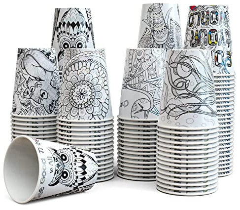 Color Your World – 8 oz - 1000 Disposable Paper Coffee Cups | Espresso, Tea, Hot Chocolate, Cold Water| Single Wall Insulation, Rolled Rims, Recyclable | Perfect For Home Office School Solo Drinking