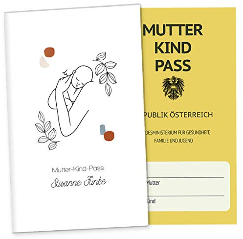 OLGS 3-tlg. Mutter-Kind-Passhülle Österreich personalisierbar Modern Lineart | Schwangerschaft Schutzhülle Muki-Pass mit Fach für Ultraschallbilder (MuKiPass personalisiert, Hope)