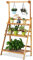 COSTWAY Pflanzenregal mit höhenverstellbarer Hängestange, Pflanzenleiter mit 3 Ebenen, klappbares Blumenregal, Blumentreppe aus Bambus, Pflanzentreppe für Innen und Außen, 70 x 40 x 122 cm