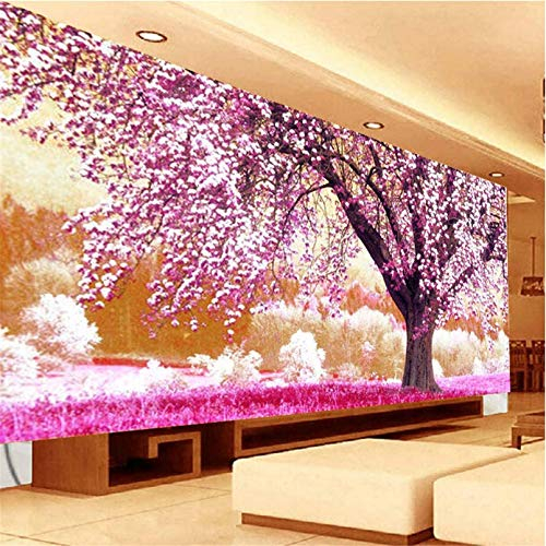 Nicole Knupfer Diamond Malerei 5D Diamant Painting Set Lila Kirschblüten Full Gross DIY Wohnzimmer Schlafzimmer (120x50cm)