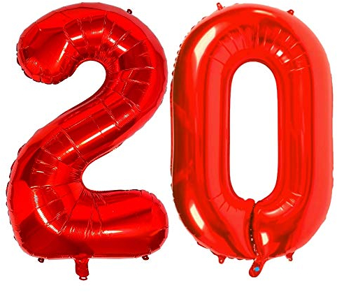 DIWULI Luftballon 20 Geburtstag XXL Rot - Zahl 20 Ballon