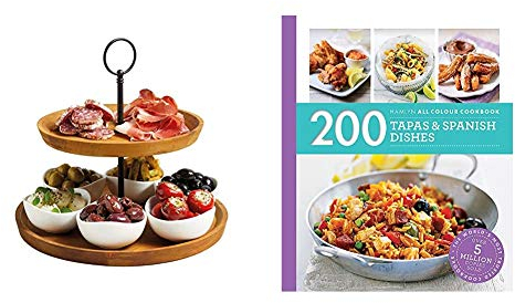Artesa 2-Tier Serving Stand/Tapas Serving Set, Brown/Black, 25 x 24 cm & Hamlyn Cookery: 200 Tapas & Spanish Dishes: Hamlyn Cookbook