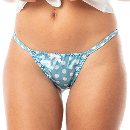 Satin Polka-Dots Tanga Bikini Briefs Unterwäsche Höschen (Türkis - Polka-Dots, M)