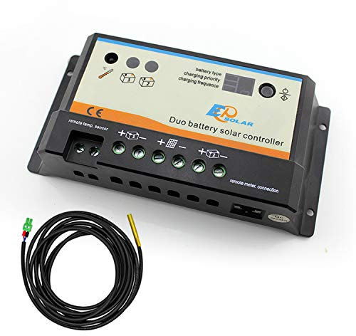 EPEVER Solarladeregler 10A PWM EPIPDB Serie für 2 Batterieladungen, 12v/24v Auto-Solar-Regler für Wohnmobile, Wohnwagen und Boote (EPIPDB-COM10A)