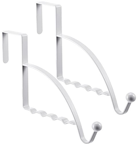 2-Piece Over Door Hanger - Sturdy Valet Hooks, Multi Hanging Storage Rack for Clothes, Coats, Towels, Hats, Scarves, Purses, Keys and More (White)