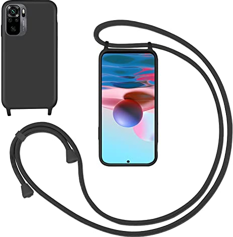 GoodcAcy Handykette Handyhülle für Xiaomi Redmi Note 10/10S,Smartphone Necklace Hülle mit Band Schutzhülle mit Kette zum umhängen Halskette Flüssig Silikon Case für Xiaomi Redmi Note 10/10S,Schwarz