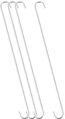 sourcing map 4 Stück S Haken Groß 20 Zoll/500mm Haken zum Einhängen, geeignet für Innen und Außenbereich Küche, Wohnzimmer, Bad, Garten, Garderobe Silber Ton