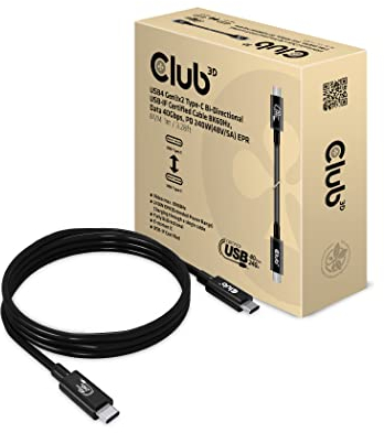 Club3D USB4 Gen3x2 Typ-C Bi-Direktionales USB-IF Zertifiziertes Kabel 8K60Hz, Daten 40Gbps, PD 240W EPR St./St. 1m