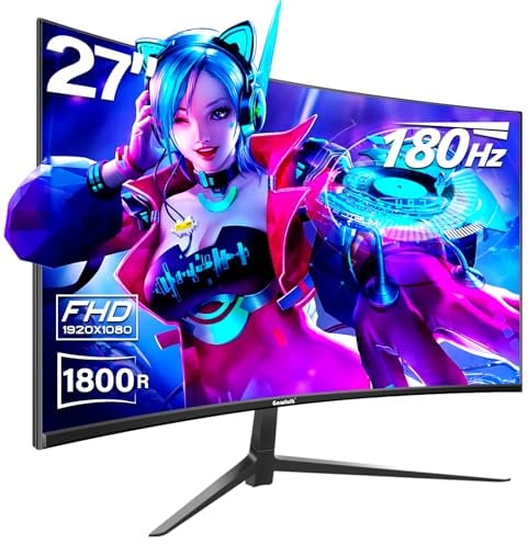 Gawfolk 27 Curved Gaming Monitor 165Hz, 144Hz PC Monitor 1ms Full HD 1080P, 1800R Frameless Computer Monitor