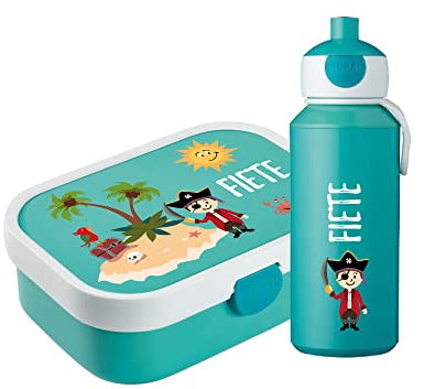 4youDesign Mepal Bento Box & Trinkflasche Set personalisiert Pirateninsel türkis – Geschenk für Kinder Weihnachten, Nikolaus, Geburtstag - Auslaufsicher – Brotdose 750ml, 400ml Flasche