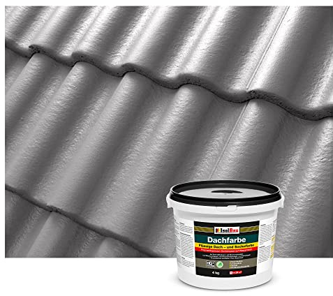 Isolbau Dachfarbe - 4 kg RAL Farbe Fassadenfarbe Nano Dachlack Sockelfarbe Wetterfest - Lösemittelfrei, Wasserdicht, UV-beständig - Betongrau