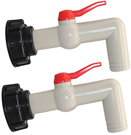 2 Stück IBC Auslaufhahn 1 Zoll mit Schlauchtülle 32mm, IBC Kugelauslaufhahn IBC Tank Adapter S60x6 IBC Tank Zubehör Wasserhahn für IBC Tank Regentonnen Wassertank (1 Zoll Außengewinde x Tülle 32mm)