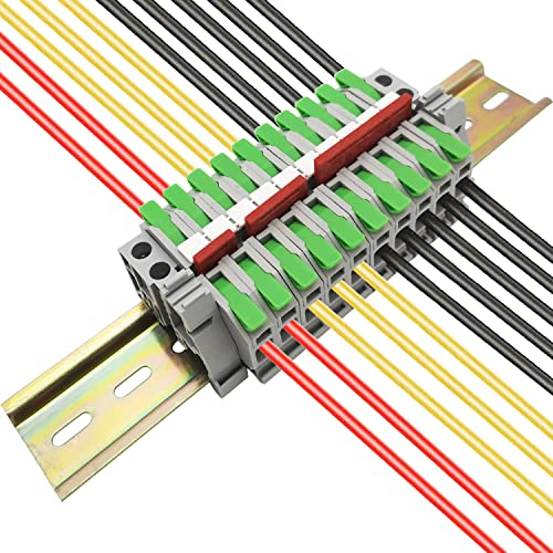 CTRICALVER Klemmleiste Hutschiene Kit, 10 Pcs Verbindungsklemmen (grün), Mit Markierungsstreifen,Sicherungsclip, und Verbindungsleisten (2/3/4/5 Pin)