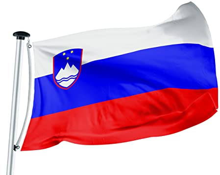FLAGLY Premium Fahne Slowenien 100 x 150 cm - 115g/m² Stoffgewicht - handgefertigt, Robustes und witterungsbeständiges Glanzpolyester mit Ösen, Nationalfahnen (100 x 150 cm, Slowenien)