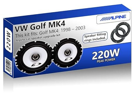 Golf MK4 Speaker upgrade Rear Door Alpine car speakers 6.5 17cm + Adaptors 220W