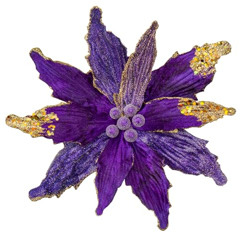Briful 4 Stücke Weihnachtsstern Christbaumschmuck Kunstblumen Weihnachtsblumen Glitter Poinsettia Kunstzweig Weihnachtliche Dekoration Weihnachtsbaum Neujahr Ornamente