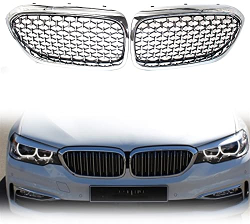 Grill Vorne Niere Diamond Gypsophila Silber Schwarz Grill Für BMW 5er M5 G31 520i 530i 540i Für G30 G31 2016-2019 Zubehör (Color : Silver)