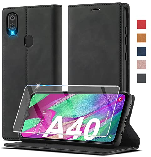2023 Upgraded Handyhülle für Samsung Galaxy A40 Hülle Leder [mit A40 Schutzfolie] für Samsung A40 Hülle Klappbar Flip Case Cover 360 Stoßfeste Schutzhülle für Samsung Galaxy A40 Klapphülle (5,9 Zoll)