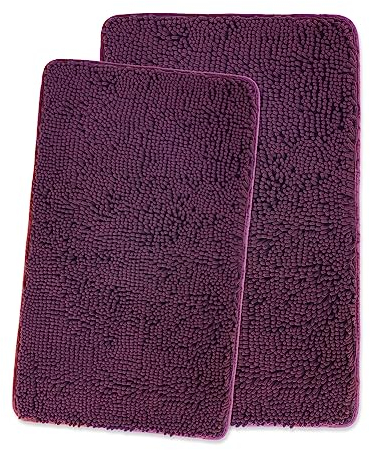 Yeaban Pflaumen-Badezimmerteppich-Set, 2-teilig, dicke Chenille-Badematten,saugfähiger und waschbarer Badteppich, rutschfest, Waschbecken,81.3x50.8 cm + 91.4x61 cm