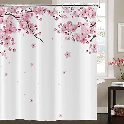 Hnmdmyi Rideau de Douche Fleurs de Cerisier 180x200, Rose Japonais Style Asiatique Sakura Art, Imperméable Tissu Polyester Lavable pour Baignoire