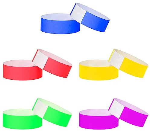 L LIKED 500 Pcs Wristbands for Events, Waterproof Paper Wristbands Party Bands Entrance Wrist Bands for Events Music Festival Concert Contest (5 Colors)