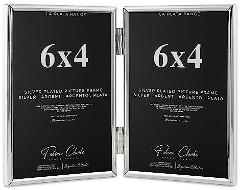 Silver Plated Photo Frame Double Book Style Picture Frame Plain Satin Finish and Tarnish Protected for Wedding Picture or Family Photo (6x4)