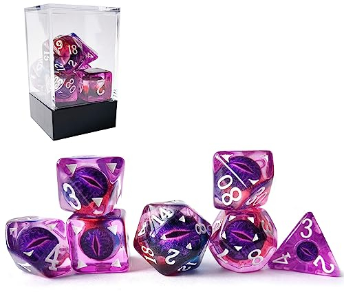 Bescon Dragon Eye RPG Dice Set of 7, Dragon Eye Polyhedral Dice, Purple Eye Set