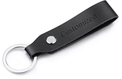 MunkiMix Porte-clés Personnalisé en Cuir avec Anneau de Clé en Acier Inoxydable Gravé Texte Nom Initiales Cadeau pour Homme Petit Ami Mari (Personnalisé, Couleur Noire)