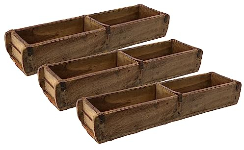 Novaliv 3x Holzkiste Vintage 58 x 15 x 10 cm Alte Ziegelform Holz Groß ZWEI KAMMER Allzweckkiste aus recyceltem Altholz Balken Jede Form EIN Unikat