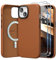 SURPHY Faux Leather Case for iPhone 15 Case with Screen Protector, Premium PU Leather Compatible with MagSafe [Metallic Buttons & Microfiber Lining] Cover for iPhone 15 6.1 inch, Brown