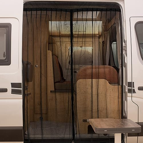 Datanly Magnetic Vans Screen RV Bug Screen with Zipper Van Camping Accessories Easy Install Car Mosquito Bug Net for RV Rear Door Sliding Door Camper Van Life Essentials, Black (Medium, 65 x 65 Inch)