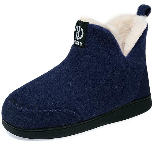 GURGER Hausstiefel Herren Plüsch Gefüttert Damen Hüttenschuhe Filz Warm Winter Hausschuhe Hohe Hüttenstiefel Filzpantoffeln Slipper Boot, Größe 44 45 Dunkelblau