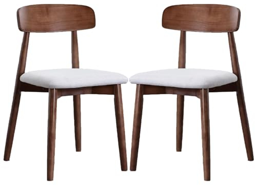 Mid Century Side Holzbeine für Küche, Wohnzimmer, 2er Set, Stoff Esszimmerstuhl mit hoher Rückenlehne und Holzbeinen, Lounge Beistellstuhl für Schlafzimmer/Balkon/Terrasse