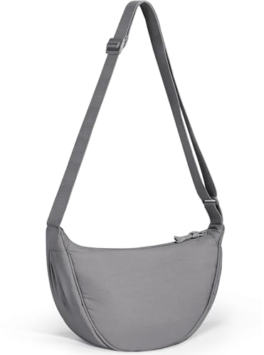 Yuson Girl Borsa a Tracolla da Donna a Mezza Luna Halfmoon Borse a Spalla con Tracolla Regolabile Tinta unita Hobo Bag in Nylon Crossbody Bag per Shopping Viaggio Festa Lavoro(Grigio)