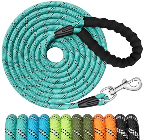 X XBEN Training Leads for Dogs, 10M/33FT Strong Rope Long line Dog Lead Leash with Soft Padded Handle and Heavy Duty Hook, Reflective Recall Training Leads for Large Medium Small Dog,Turquoise